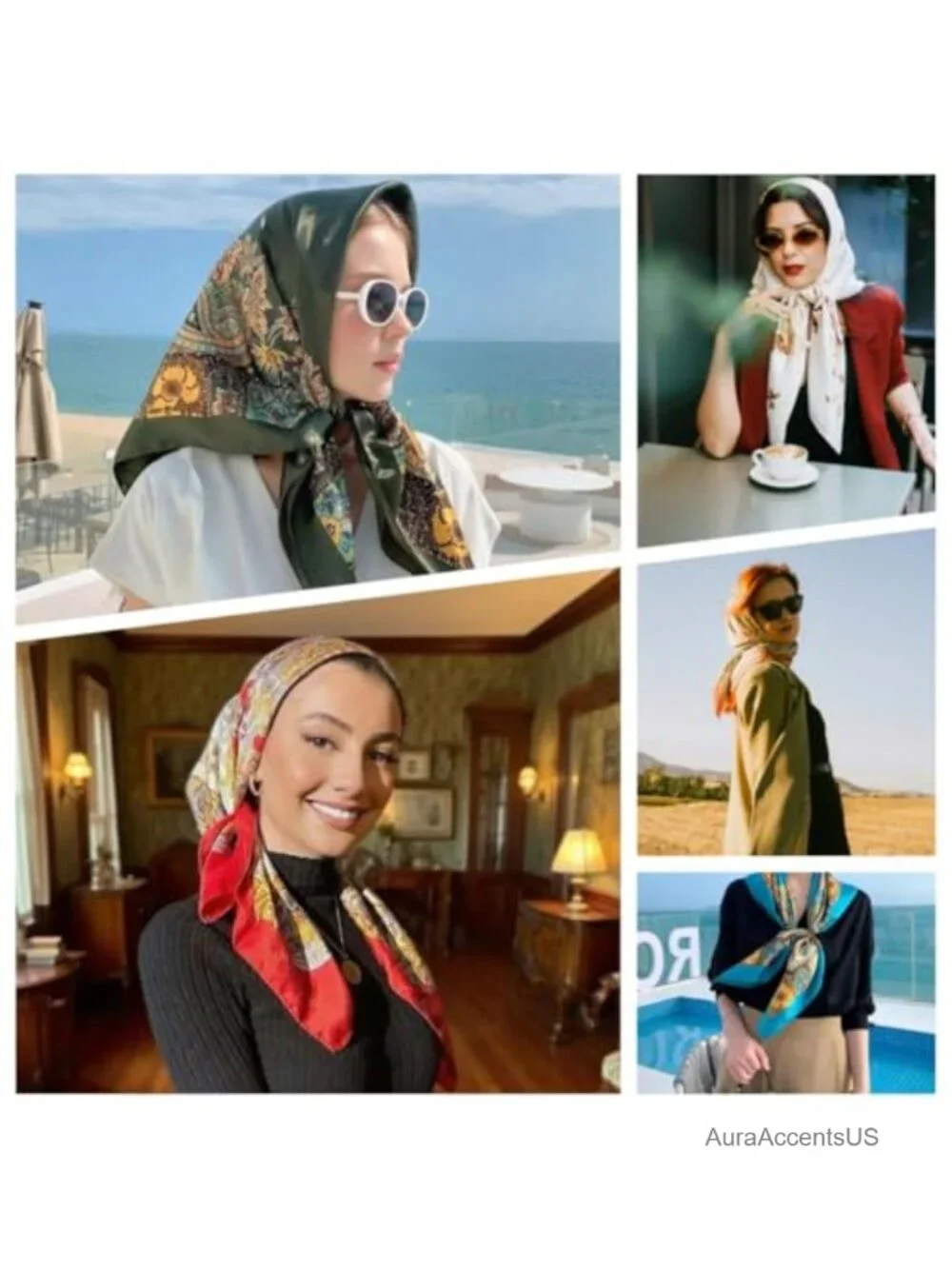 35x35 Large Square Satin Head Scarf for Women, Silk Feeling Bandana